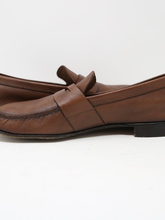 PRADA Mens Brown Leather Slip On Penny Loafers Size US 9 || UK 10 Milano Driving main image 6